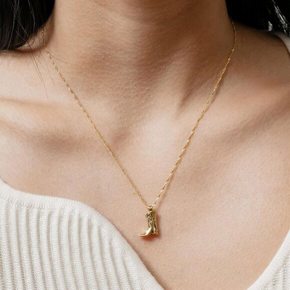 YANCHUN Necklace for Women Gold Charm Cowgirl Hat & Boots for Country Outfits - Picture 3 of 7